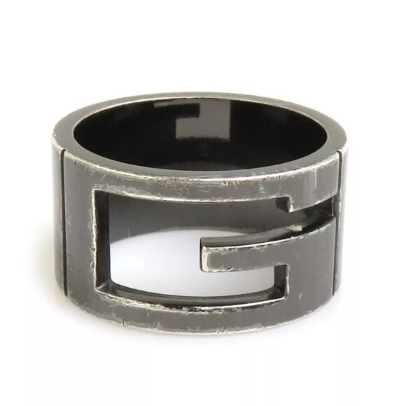 Auth GUCCI G Logo Ring Gunmetal Silver 925 authentic - Picture 2 of 9